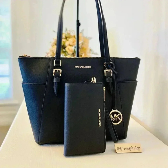 Michael Kors Purse & wallet Charlotte Top Zip Tote shoulder bag black new - Picture 12 of 12